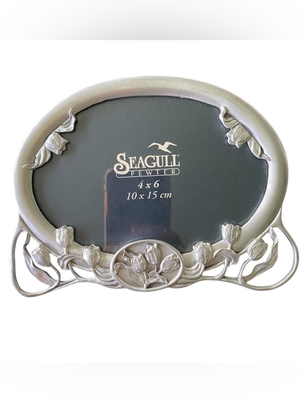 Vintage SEAGULL PEWTER Canada Picture Frame Floral 4x6 1990 Wedding Cottagecore